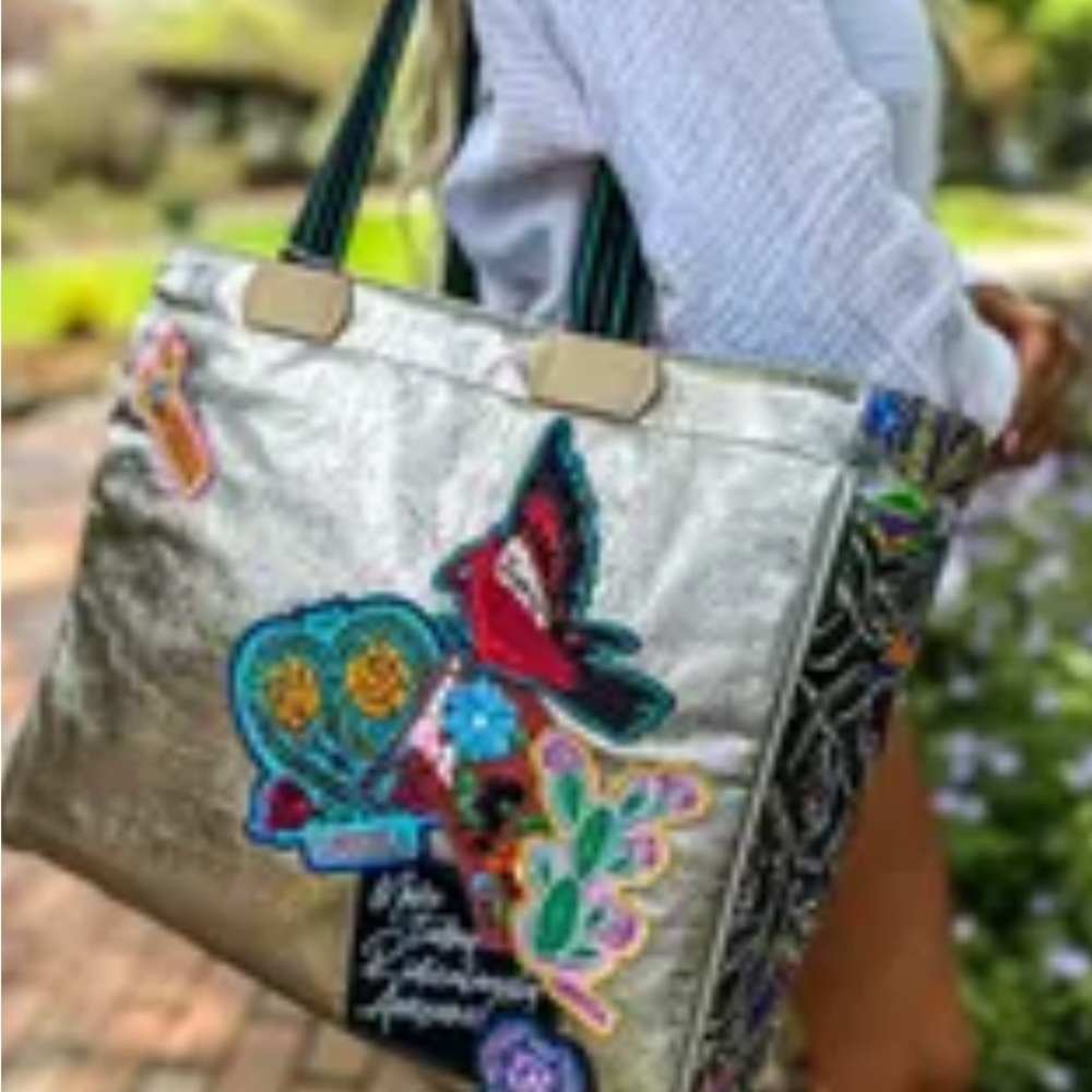 Consuela Silver Chili Journey Tote with Colorful Embellishments